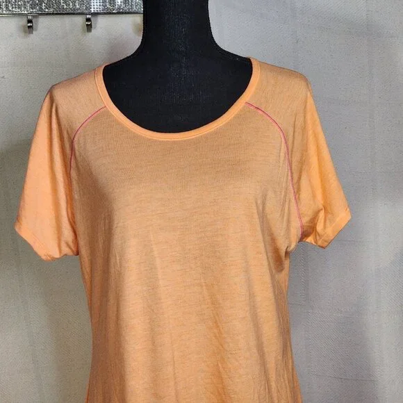 Avia Neon Peach and Bright Pink Hems Short Sleeved Poly Rayon Workout Tee Sz XL - Picture 3 of 16
